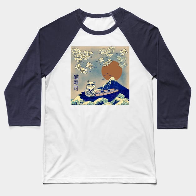 Cat Sushi Japanese homage design by UrbanHero Baseball T-Shirt by MotorManiac